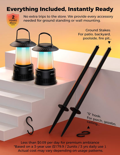 dbsono Outdoor Solar Speakers Home Decor: 2-Pack 30W Stereo Sound with 360° LED Lights|Multi-Sync 100Pcs|IPX7 Waterproof|20H Playtime|Bluetooth 5.4|Lanterns for Patio/Pool/Yard, Gifts for Women Men