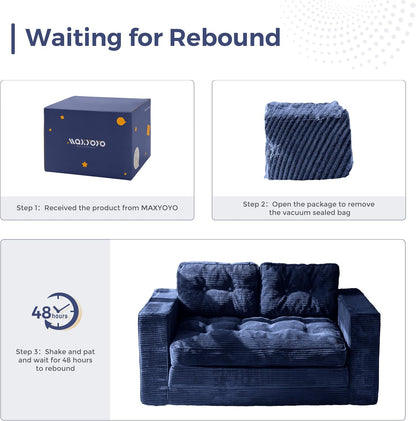 MAXYOYO Convertible Sofa Bed, Pull Out Loveseat Sleeper Sofa, Folding Couch Bed with Pillows for Living Room, Navy