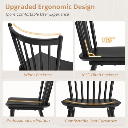 LUE BONA Upgraded Dining Chairs Set of 8, Farmhouse Wooden Spindle Back Kitchen Chairs, Windsor Dining Chairs for Kitchen and Dining Room, Black