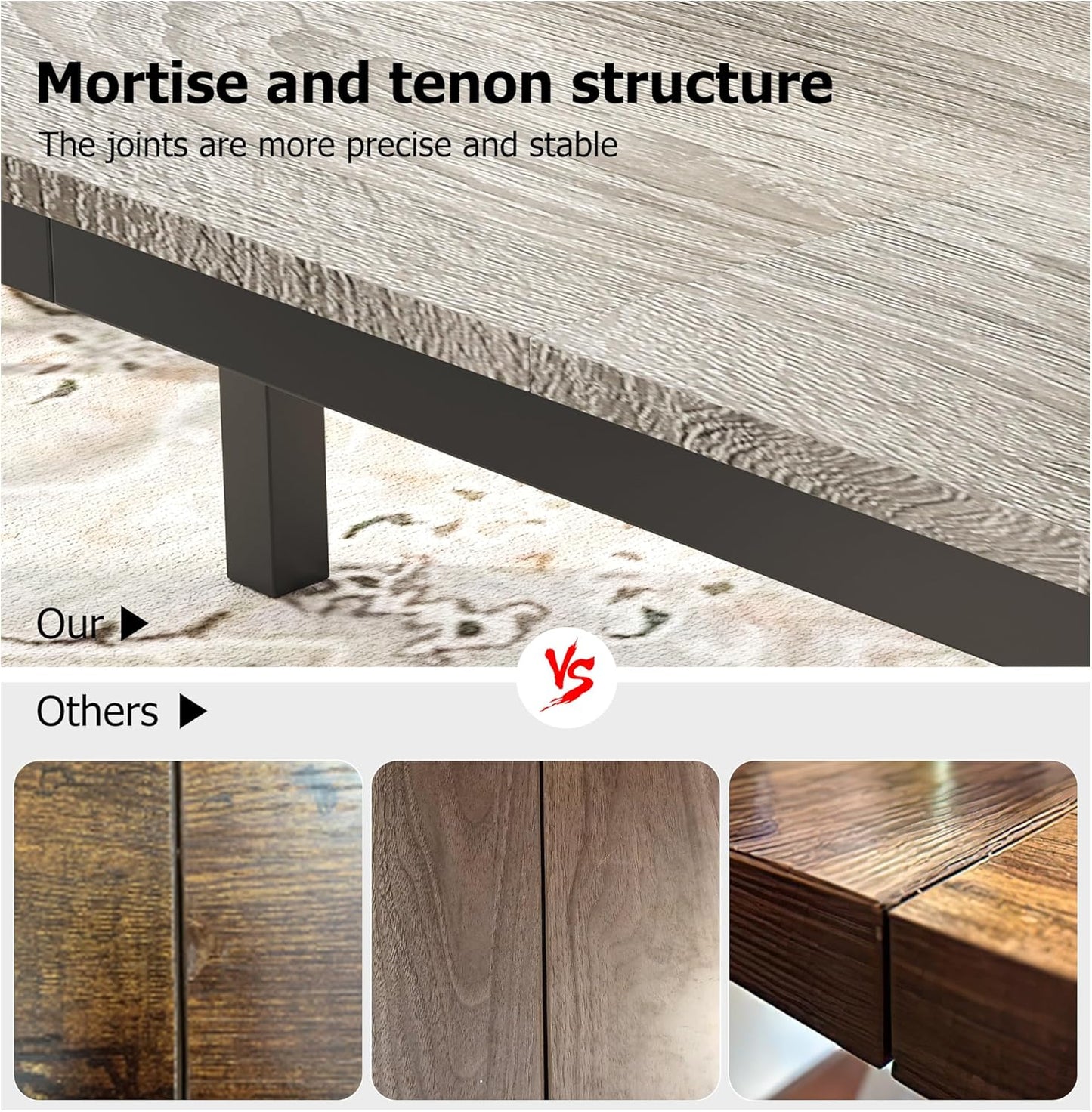 GarveeHome 70.8 in Industrial Dining Table for 6, Wooden Long Dinner Table with Mortise Tenon Design, Kitchen Table with Sturdy Metal Legs, for Dining Room Home Office Living Room, Grey
