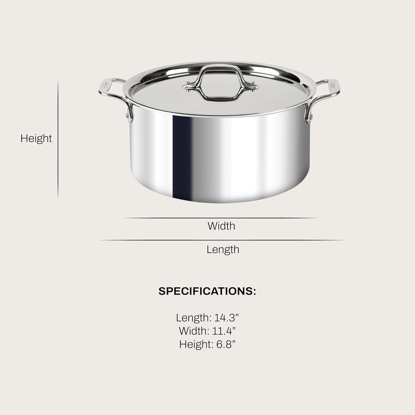 All-Clad D3 3-Ply Stainless Steel Stockpot with Lid 8 Quart, Induction, Oven Broiler Safe 600F, Silver