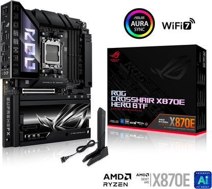 ROG Crosshair X870E Hero BTF AMD ATX Board with Hidden-Connector Design & high-Power GPU Slot for Clean Cable Management, 18+2+2 Power, DDR5, WiFi 7, 5X M.2, PCIe 5.0, USB4, Advanced AI PC Ready