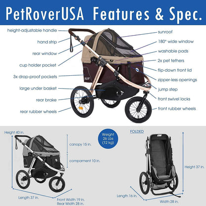 Jogging Sports Stroller with Comfort Rubber Wheels/Zipper-Less Entry/1-Hand Quick Fold/Aluminum Frame for Small/Medium Dogs, Cats and Pets (Green Camo)