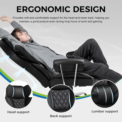 GTPLAYER Gaming Chair,Office Chair with Pocket Spring Lumbar Support, Ergonomic Comfortable Wide Office Desk Computer Chair with Outward Fixed Soft Armrests and Footrest (PU Leather, Black)