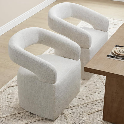 KISLOT Upholstered Dining Chairs with Casters, Modern Barrel Side Armchair with Rollers for Dining Room, Bedroom, Kitchen, Reading Room, Beige, Set of 4