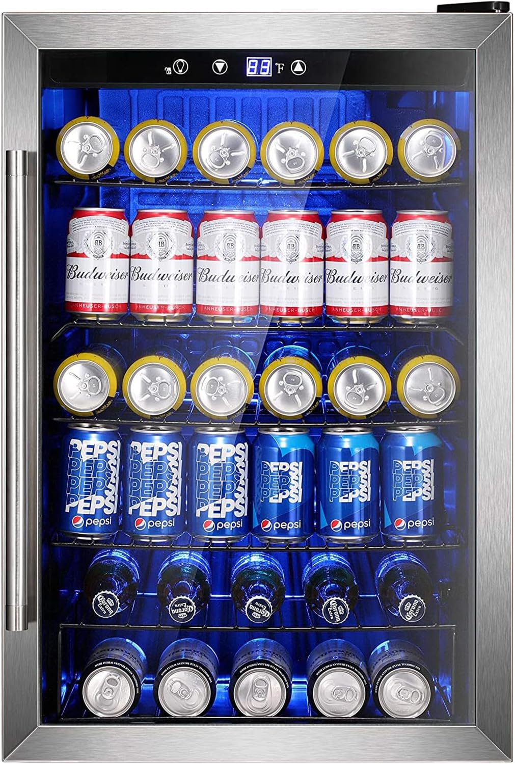 Electactic Wine Cooler 37 Bottle Freestanding Fridge with Stainless Steel Reversible Glass Door, 145 Can Beverage Refrigerator Quiet Compressor for Home Kitchen Bar, 4.5 Cu.ft Silver