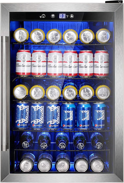 Electactic Wine Cooler 37 Bottle Freestanding Fridge with Stainless Steel Reversible Glass Door, 145 Can Beverage Refrigerator Quiet Compressor for Home Kitchen Bar, 4.5 Cu.ft Silver