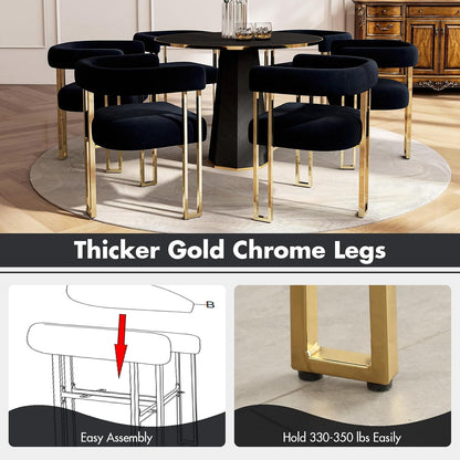 Hyfirm Set of 4 Black and Gold Modern Dining Chairs, Velvet Upholstered Barrel Armchairs with Metal Legs for Kitchen Island, Mid Century Accent Chairs for Dining Room Living Room, Open-Back