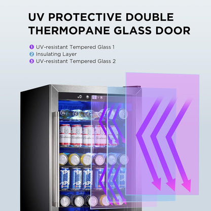 Electactic Wine Cooler 37 Bottle Freestanding Fridge with Stainless Steel Reversible Glass Door, 145 Can Beverage Refrigerator Quiet Compressor for Home Kitchen Bar, 4.5 Cu.ft Silver