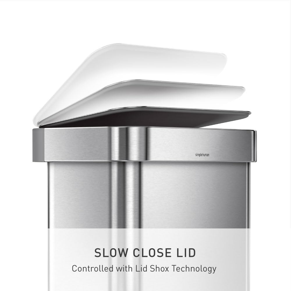 SIMPLEHUMAN 45L Hands-Free Kitchen Trash Can, Soft-Close Lid