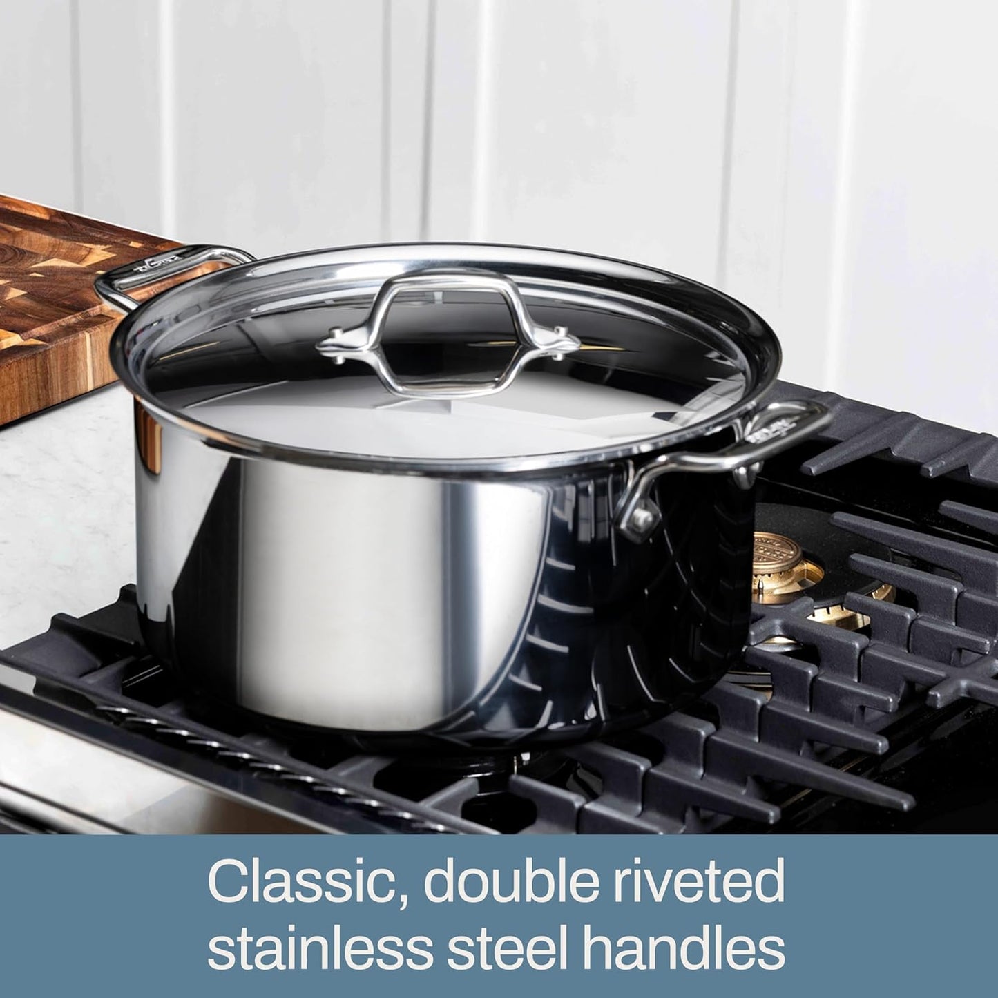 All-Clad D3 3-Ply Stainless Steel Stockpot with Lid 8 Quart, Induction, Oven Broiler Safe 600F, Silver