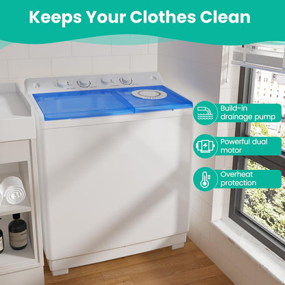 Auertech 48 Lbs Portable Washing Machine, Large Portable Washer for Apartments with 30 Lbs Washer & 18 Lbs Spinner, Clothes Washer Machine with Drain Pump for Apartment, Dormitory and RVs