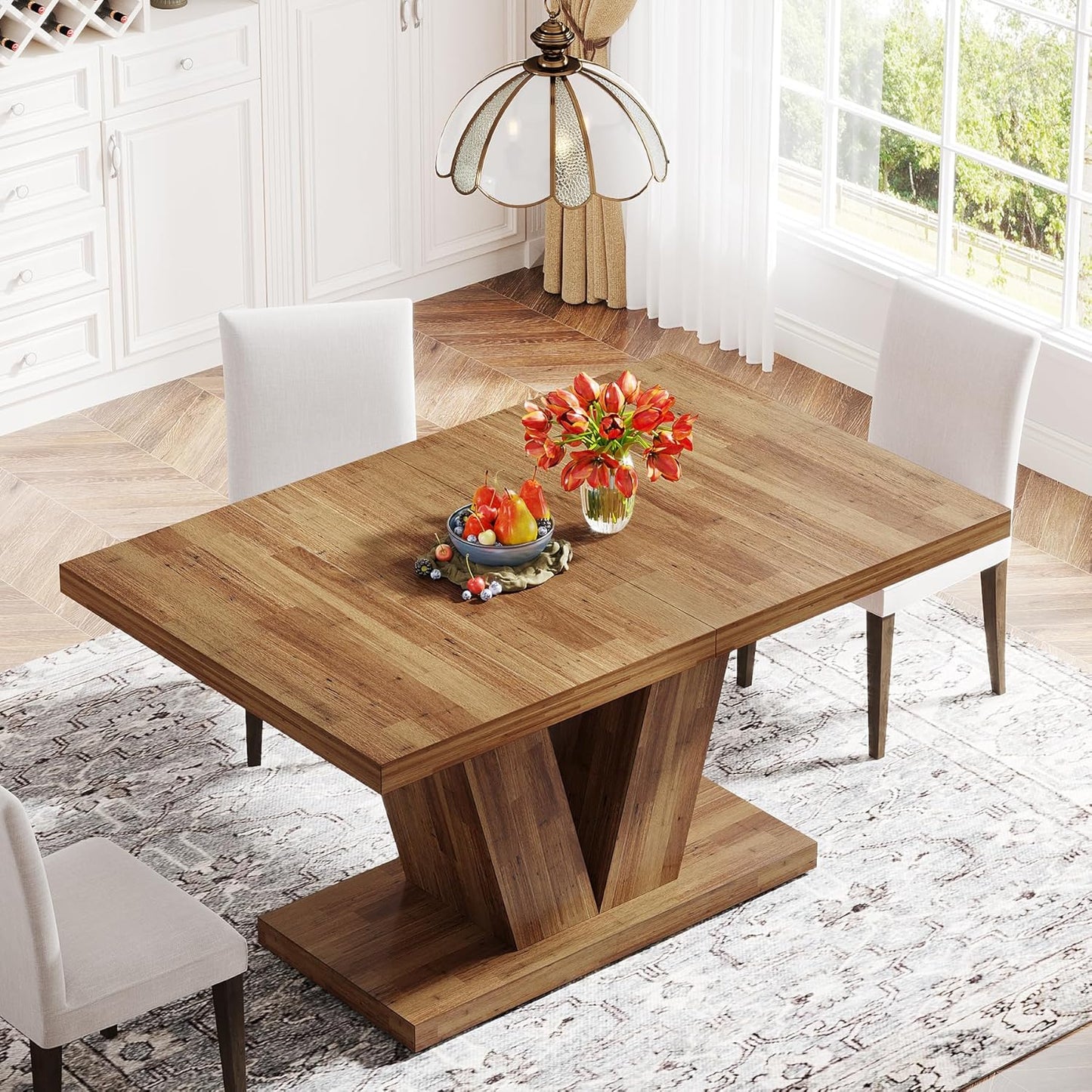 Tribesigns 47-Inch Dining Table for 4, Walnut Brown Kitchen Dinner Table with Heavy Duty Pedestal, Farmhouse Wooden Eating Table for Home, Dining Room, Small Space