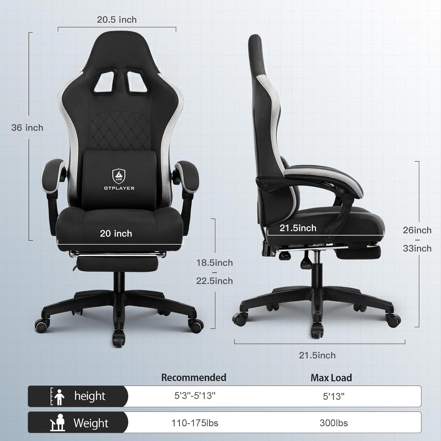 GTPLAYER Gaming Chair, Computer Office Chair with Pocket Spring Cushion, Linkage Armrests and Footrest, High Back Ergonomic Computer Chair with Lumbar Support Task Chair with Footrest(DPBlack)