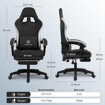 GTPLAYER Gaming Chair, Computer Office Chair with Pocket Spring Cushion, Linkage Armrests and Footrest, High Back Ergonomic Computer Chair with Lumbar Support Task Chair with Footrest(DPBlack)