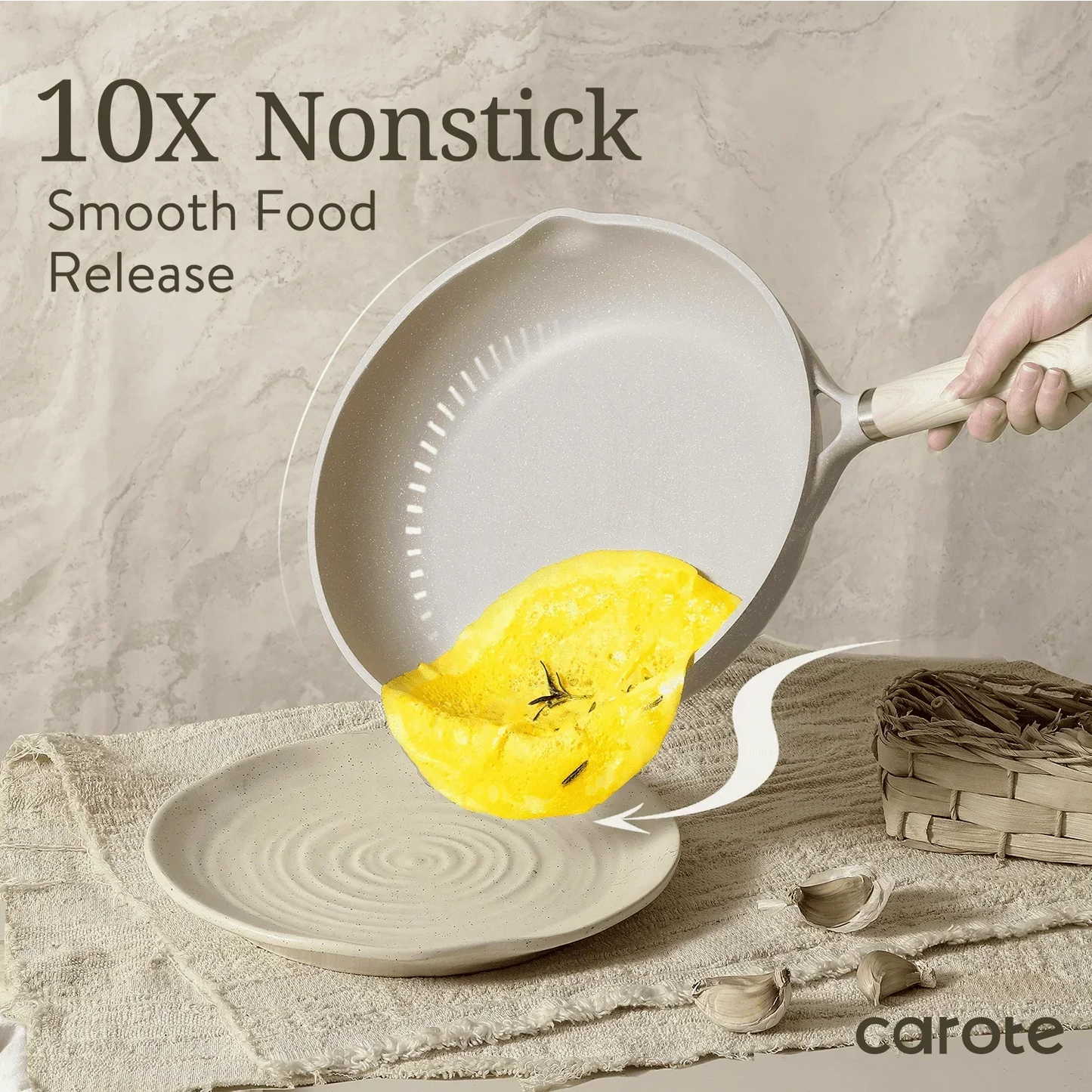 Non Stick Pots and Pans Set, 21 Pcs Induction Kitchen Cookware Sets (Beige Granite)