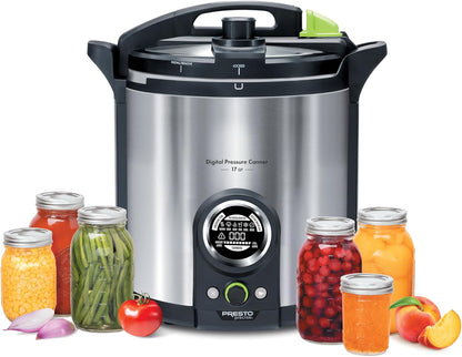 Presto 02152 17-Quart Digital Pressure Canner - Digital Display, Waterbath Capable, 10 Built-In Safety Features, Recipe Book, Stainless Steel