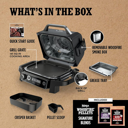 7-in-1 Grill & Smoker with Thermometer, Air Fryer, BBQ, Bake, Roast, Broil - Portable Electric Outdoor Grill, Grey